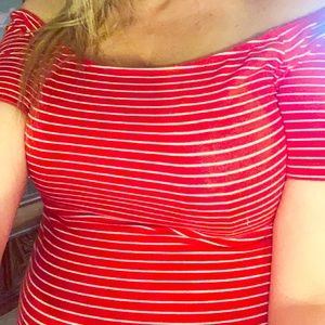 Hearts and Hips off shoulder Red striped dress